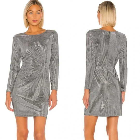 BB Dakota Dress What's Your Shine Metallic Long Sleeve in Gunmetal Size XS NWT - Picture 1 of 14
